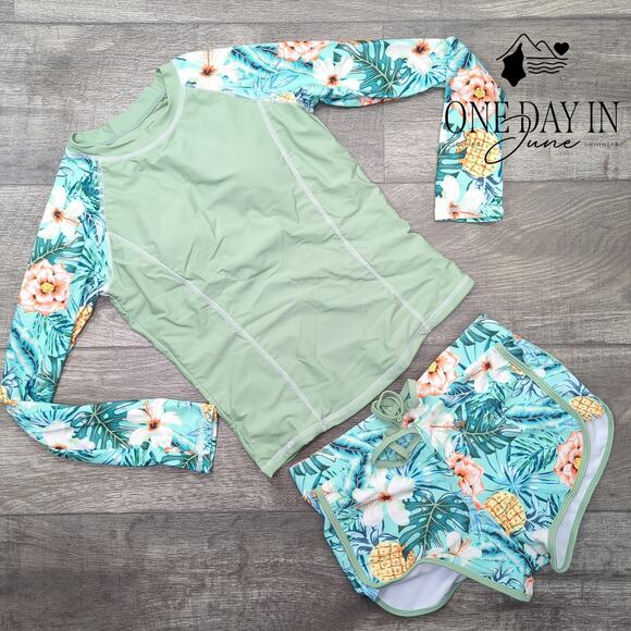 Adisputent Long Sleeve Rashguard Tankini Swimsuit Size S - Picture 2 of 4